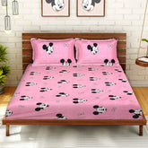 Kuber Industries Glace Cotton Disney Mickey Mouse Face Printed Double Bedsheet with 2 Pillow Covers,90x100,(Pink)
